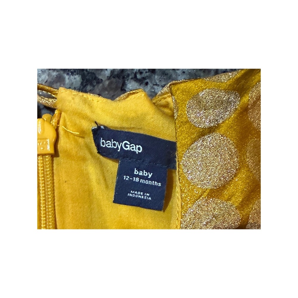 BabyGap Toddler Girl Gold Metallic Polka Dot Party Dress‎ Yellow 12-18 Months - Picture 3 of 5